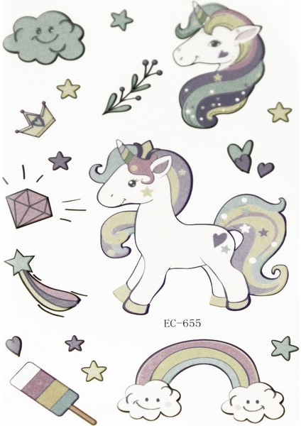 Flash Tattoos Unicorn Desenli Kız Çocuk Geçici Dövmesi