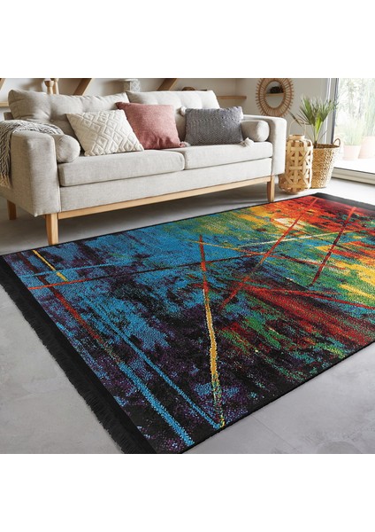 Kanvas Zeminde Yağlı Boya Motifli Modern Sanat Desenli Modern Yatak Odası Dış Mekan & Outdoor Dijital Baskılı Makinede Yıkanabilir Kaymaz Taban Saçaklı Halı modelleri