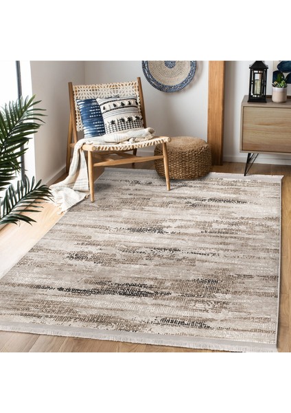 Krem Zeminde Kilim Motifli Örgü Desenli Eskitme Motifli Vintage Dijital Baskılı Makinede Yıkanabilir Kaymaz Taban Saçaklı Halı indirimleri