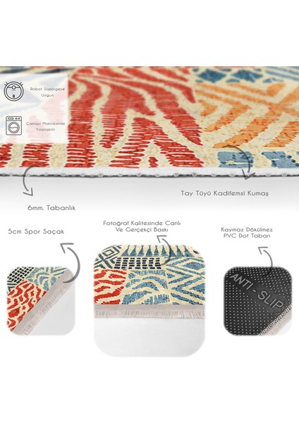 Krem Zeminde Patchwork Motifli Patchwork Desenli Geometrik Klasik Dijital Baskılı Makinede Yıkanabilir Kaymaz Taban Saçaklı Halı fırsatları
