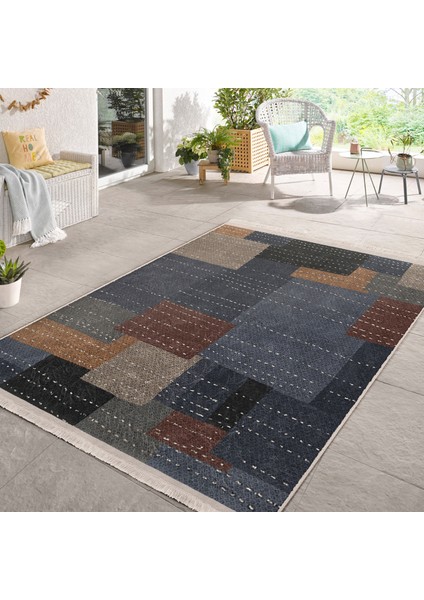 Çok Renkli Zeminde Dokuma Halı Motifli Patchwork Desenli Geometrik Koridor & Antre Banyo Dijital Baskılı Makinede Yıkanabilir Kaymaz Taban Saçaklı Halı modelleri