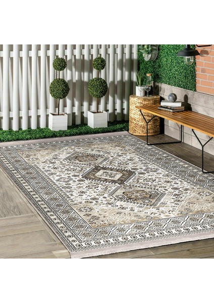 Bej Zeminde Hereke Motifli Kilim Desenli Vintage Klasik Dijital Baskılı Makinede Yıkanabilir Kaymaz Taban Saçaklı Halı indirimleri