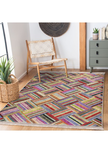 Çok Renkli Zeminde Patchwork Motifli Geleneksel Desenli Geometrik Klasik Koridor & Antre Banyo Dijital Baskılı Makinede Yıkanabilir Kaymaz Taban Saçaklı Halı indirimleri
