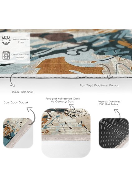 Rengarenk Zeminde Boya Motifli Modern Sanat Desenli Modern Klasik Dijital Baskılı Makinede Yıkanabilir Kaymaz Taban Saçaklı Halı fırsatları