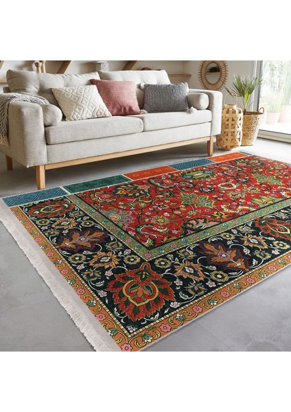 Antika Zeminde Etnik Motifli Kilim Desenli Etnik Motifler Avangarde Dijital Baskılı Makinede Yıkanabilir Kaymaz Taban Saçaklı Halı fiyatları