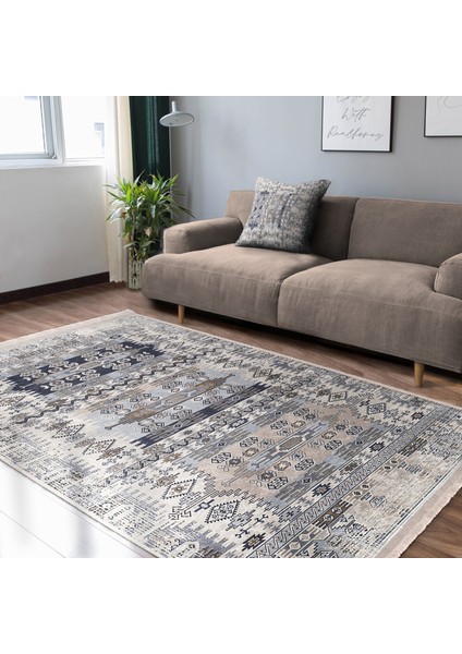Krem Zeminde Dokuma Halı Motifli Kilim Desenli Eskitme Motifli Vintage Dijital Baskılı Makinede Yıkanabilir Kaymaz Taban Saçaklı Halı fiyatları