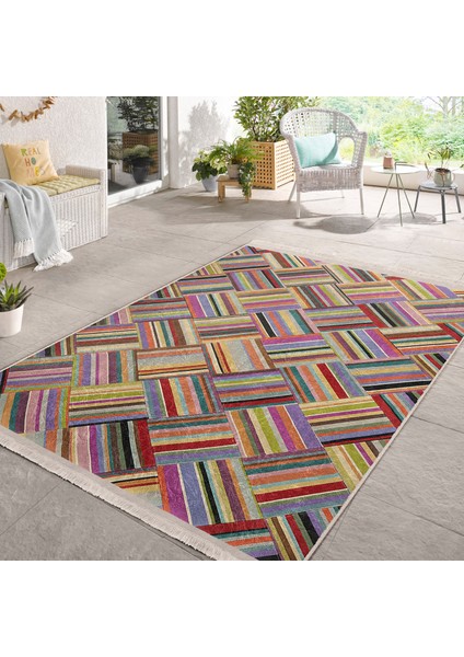 Çok Renkli Zeminde Patchwork Motifli Geleneksel Desenli Geometrik Klasik Koridor & Antre Banyo Dijital Baskılı Makinede Yıkanabilir Kaymaz Taban Saçaklı Halı fiyatları