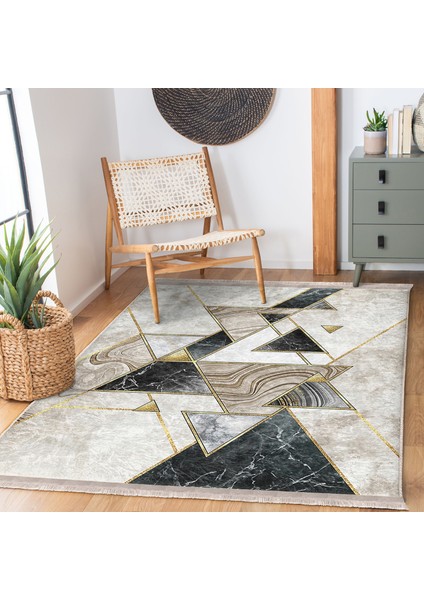 Krem Zeminde Geometrik Motifli Mermer Desenli Geometrik Klasik Dijital Baskılı Makinede Yıkanabilir Kaymaz Taban Saçaklı Halı indirimleri