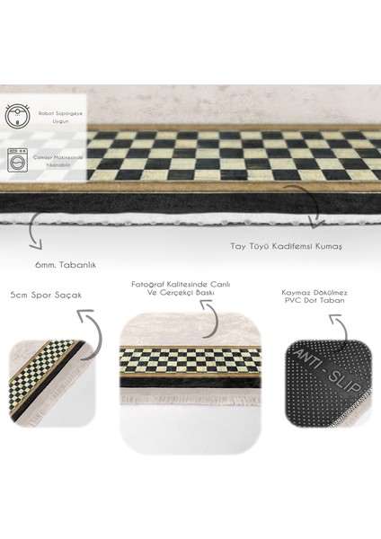 Gri Krem Zeminde Damalı Motifli Art Deco Desenli Klasik Dijital Baskılı Makinede Yıkanabilir Kaymaz Taban Saçaklı Halı fırsatları