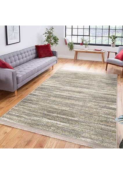 Krem Zeminde Eskitme Motifli Örgü Desenli Eskitme Motifli Vintage Dijital Baskılı Makinede Yıkanabilir Kaymaz Taban Saçaklı Halı