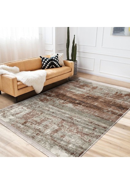 Krem - Kahverengi Zeminde Eskitme Motifli Antik Desenli Eskitme Motifli Vintage Dijital Baskılı Makinede Yıkanabilir Kaymaz Taban Saçaklı Halı modelleri