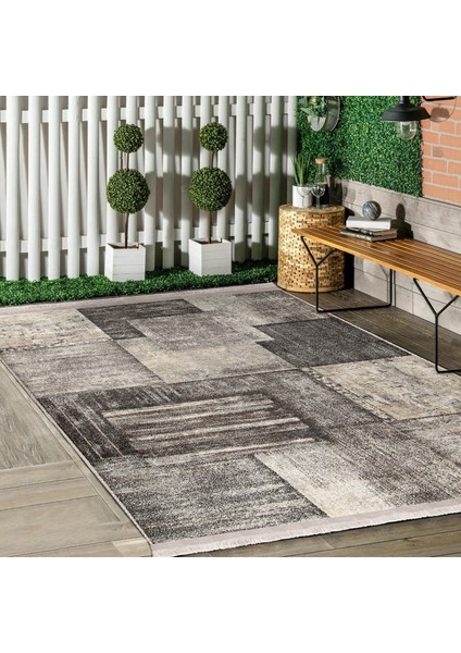 Krem - Kahverengi Zeminde Dokuma Halı Motifli Kilim Desenli Klasik Dijital Baskılı Makinede Yıkanabilir Kaymaz Taban Saçaklı Halı