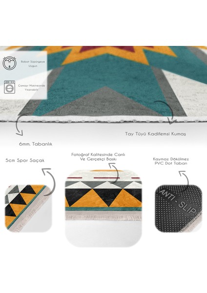 Krem Zeminde Geleneksel Motifli Kilim Desenli Etnik Motifler Geometrik Dijital Baskılı Makinede Yıkanabilir Kaymaz Taban Saçaklı Halı fırsatları
