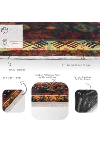Lacivert Zeminde Eskitme Motifli Kilim Desenli Eskitme Motifli Etnik Motifler Dijital Baskılı Makinede Yıkanabilir Kaymaz Taban Saçaklı Halı fırsatları