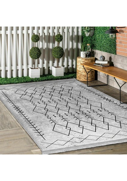 Gri Zeminde Bohem Motifli Etnik Desenli Vintage Etnik Motifler Dijital Baskılı Makinede Yıkanabilir Kaymaz Taban Saçaklı Halı fiyatları