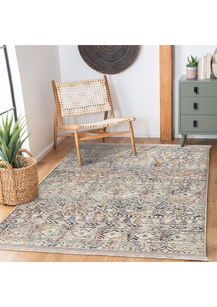 Krem Zeminde Bohem Motifli Eskitme Desenli Etnik Motifler Vintage Dijital Baskılı Makinede Yıkanabilir Kaymaz Taban Saçaklı Halı fiyatları