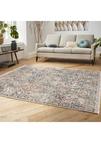 Krem Zeminde Bohem Motifli Eskitme Desenli Etnik Motifler Vintage Dijital Baskılı Makinede Yıkanabilir Kaymaz Taban Saçaklı Halı modelleri
