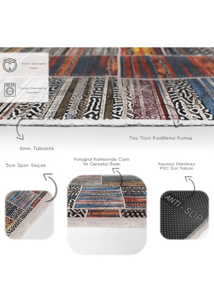 Eskitme Zeminde Patchwork Motifli Geleneksel Desenli Vintage Klasik Dijital Baskılı Makinede Yıkanabilir Kaymaz Taban Saçaklı Halı fırsatları