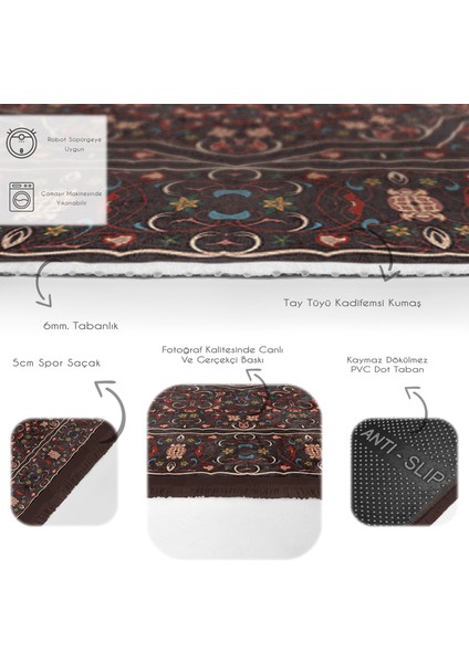 Kahverengi Zeminde Kilim Motifli Etnik Desenli Etnik Motifler Vintage Dış Mekan & Outdoor Yatak Odası Dijital Baskılı Makinede Yıkanabilir Kaymaz Taban Saçaklı Halı fırsatları