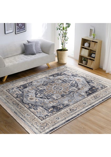 Antika Zeminde Osmanlı Motifli Dokuma Desenli Etnik Motifler Eskitme Motifli Yatak Odası Dış Mekan & Outdoor Dijital Baskılı Makinede Yıkanabilir Kaymaz Taban Saçaklı Halı