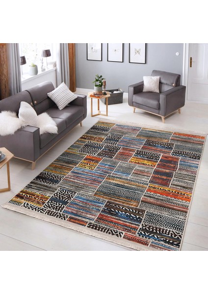 Eskitme Zeminde Patchwork Motifli Geleneksel Desenli Vintage Klasik Dijital Baskılı Makinede Yıkanabilir Kaymaz Taban Saçaklı Halı indirimleri
