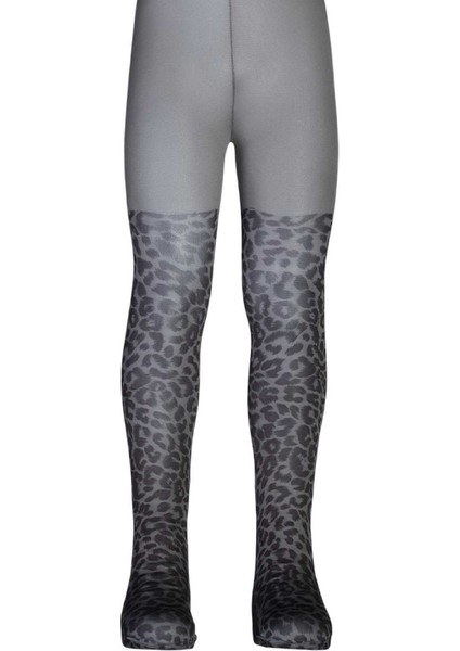 Leopar Desenli 40 Den Çocuk Külotlu Çorap Gri 4-6 Yaş