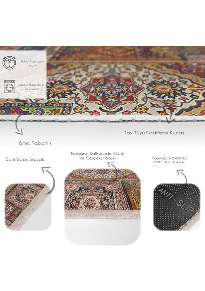 Otantik Zeminde Geleneksel Motifli Patchwork Desenli Vintage Etnik Motifler Dijital Baskılı Makinede Yıkanabilir Kaymaz Taban Saçaklı Halı fırsatları