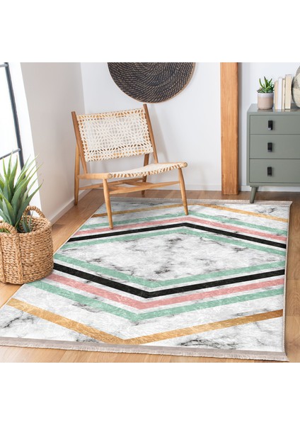 Mermer Zeminde Geometrik Motifli Modern Desenli Geometrik Banyo Salon & Oturma Odası Dijital Baskılı Makinede Yıkanabilir Kaymaz Taban Saçaklı Halı modelleri