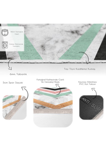 Mermer Zeminde Geometrik Motifli Modern Desenli Geometrik Banyo Salon & Oturma Odası Dijital Baskılı Makinede Yıkanabilir Kaymaz Taban Saçaklı Halı fırsatları