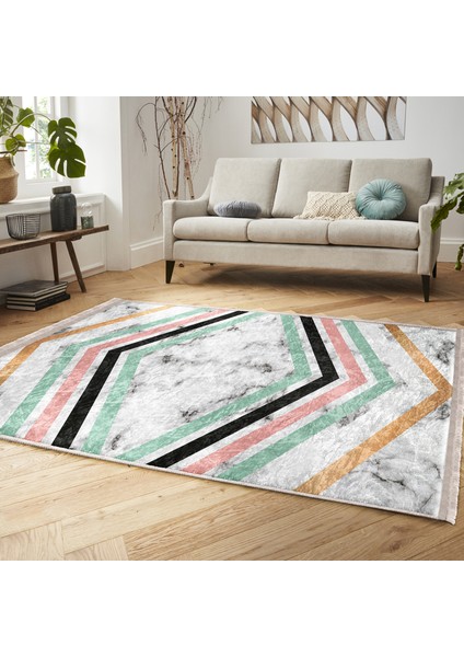 Mermer Zeminde Geometrik Motifli Modern Desenli Geometrik Banyo Salon & Oturma Odası Dijital Baskılı Makinede Yıkanabilir Kaymaz Taban Saçaklı Halı indirimleri