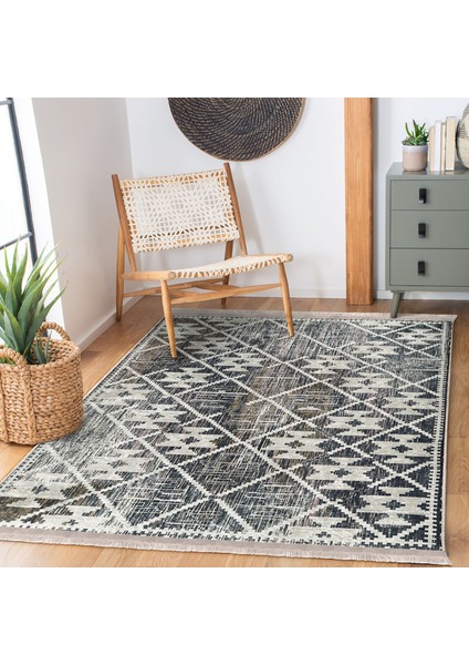 Gri - Bej Zeminde Aztek Motifli Eskitme Desenli Geometrik Klasik Koridor & Antre Salon & Oturma Odası Dijital Baskılı Makinede Yıkanabilir Kaymaz Taban Saçaklı Halı indirimleri