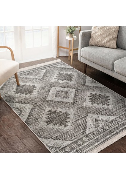 Krem - Kahverengi Zeminde Otantik Motifli Kilim Desenli Vintage Geometrik Yatak Odası Koridor & Antre Dijital Baskılı Makinede Yıkanabilir Kaymaz Taban Saçaklı Halı modelleri