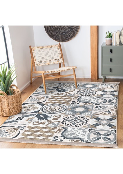 Beyaz Zeminde Morrocan Motifli Etnik Desenli Etnik Motifler Vintage Dijital Baskılı Makinede Yıkanabilir Kaymaz Taban Saçaklı Halı modelleri