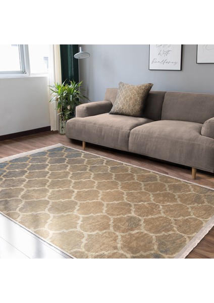 Krem Zeminde Morrocan Motifli Otantik Desenli Geometrik Vintage Dijital Baskılı Makinede Yıkanabilir Kaymaz Taban Saçaklı Halı indirimleri
