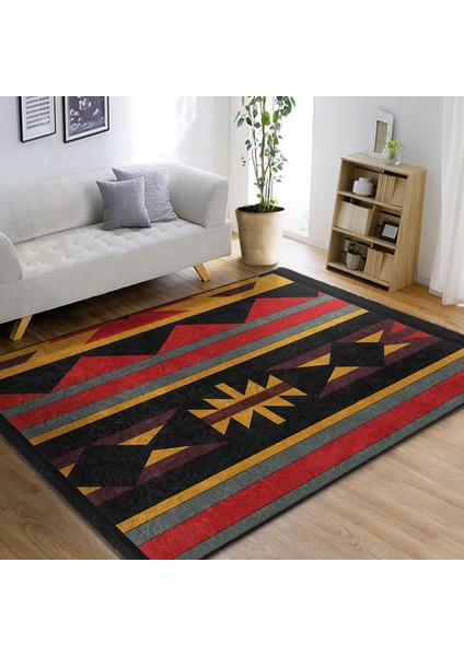 Siyah Zeminde Vintage Motifli Geleneksel Desenli Vintage Etnik Motifler Yatak Odası Koridor & Antre Dijital Baskılı Makinede Yıkanabilir Kaymaz Taban Saçaklı Halı fiyatları