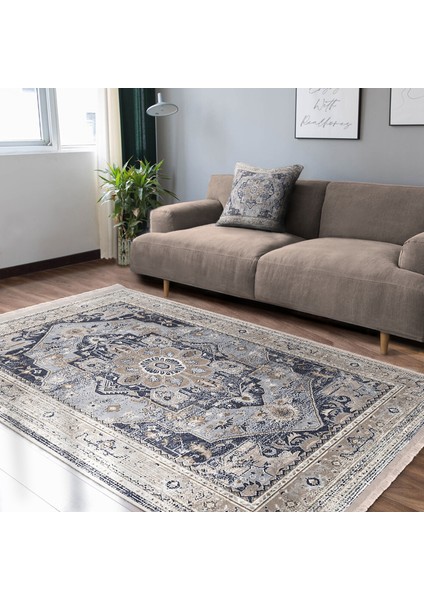 Antika Zeminde Osmanlı Motifli Dokuma Desenli Etnik Motifler Eskitme Motifli Yatak Odası Dış Mekan & Outdoor Dijital Baskılı Makinede Yıkanabilir Kaymaz Taban Saçaklı Halı