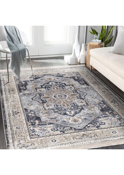 Antika Zeminde Osmanlı Motifli Dokuma Desenli Etnik Motifler Eskitme Motifli Yatak Odası Dış Mekan & Outdoor Dijital Baskılı Makinede Yıkanabilir Kaymaz Taban Saçaklı Halı