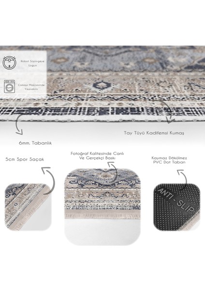 Antika Zeminde Osmanlı Motifli Dokuma Desenli Etnik Motifler Eskitme Motifli Yatak Odası Dış Mekan & Outdoor Dijital Baskılı Makinede Yıkanabilir Kaymaz Taban Saçaklı Halı