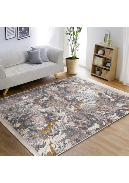 Krem - Gri Zeminde Örgü Motifli Otantik Desenli Eskitme Motifli Vintage Dijital Baskılı Makinede Yıkanabilir Kaymaz Taban Saçaklı Halı fiyatları
