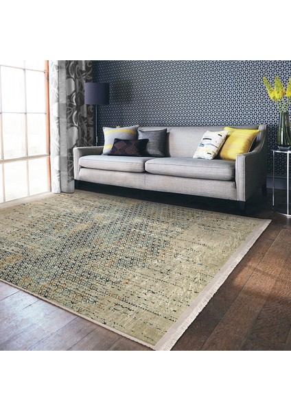 Krem Zeminde Eskitme Motifli Geometrik Desenli Eskitme Motifli Vintage Dijital Baskılı Makinede Yıkanabilir Kaymaz Taban Saçaklı Halı fiyatları