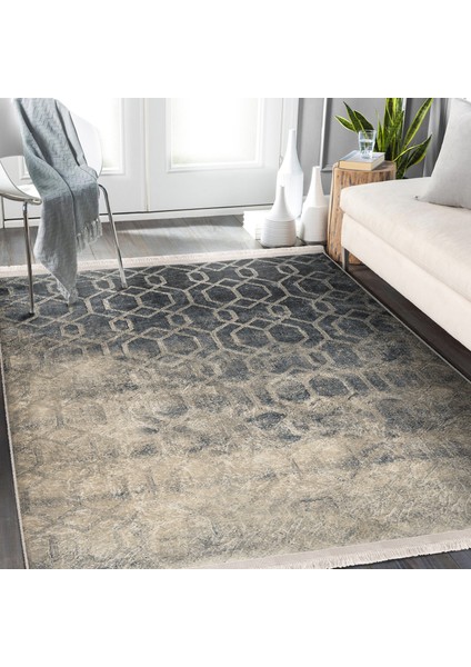 Füme - Bej Zeminde Antik Motifli Dokuma Halı Desenli Eskitme Motifli Geometrik Dijital Baskılı Makinede Yıkanabilir Kaymaz Taban Saçaklı Halı modelleri