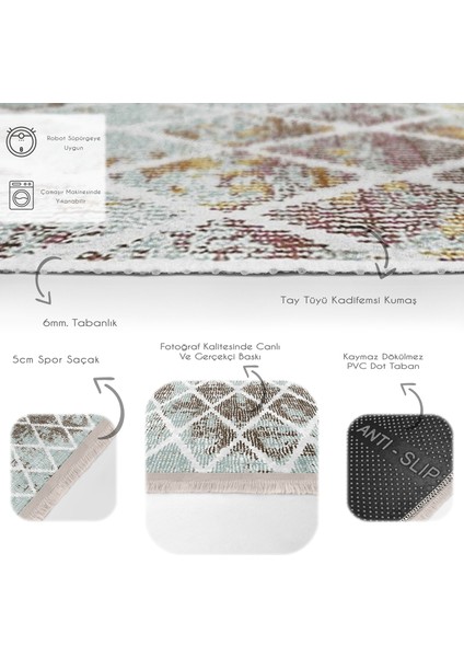 Eskitme Zeminde Geometrik Motifli Klasik Desenli Geometrik Eskitme Motifli Dijital Baskılı Makinede Yıkanabilir Kaymaz Taban Saçaklı Halı