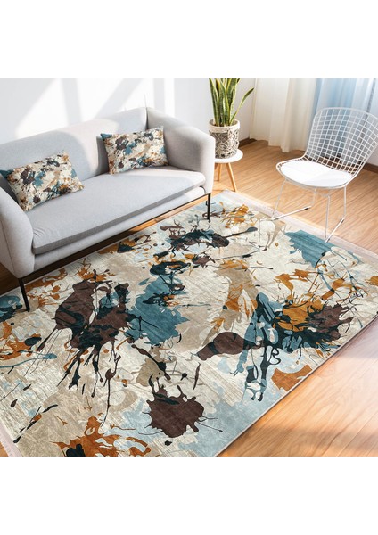 Rengarenk Zeminde Boya Motifli Modern Sanat Desenli Modern Klasik Salon & Oturma Odası Balkon Dijital Baskılı Makinede Yıkanabilir Kaymaz Taban Saçaklı Halı indirimleri