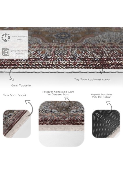 Kahverengi Zeminde Kilim Motifli Uşak Desenli Etnik Motifler Avangarde Dijital Baskılı Makinede Yıkanabilir Kaymaz Taban Saçaklı Halı fırsatları