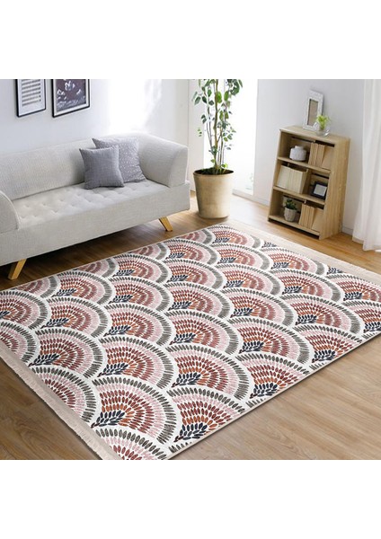 Beyaz Zeminde Art Deco Motifli Patchwork Desenli Geometrik Dijital Baskılı Makinede Yıkanabilir Kaymaz Taban Saçaklı Halı fiyatları