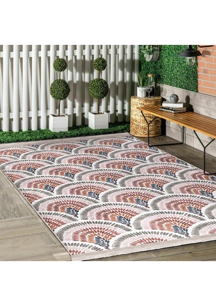 Beyaz Zeminde Art Deco Motifli Patchwork Desenli Geometrik Dijital Baskılı Makinede Yıkanabilir Kaymaz Taban Saçaklı Halı indirimleri