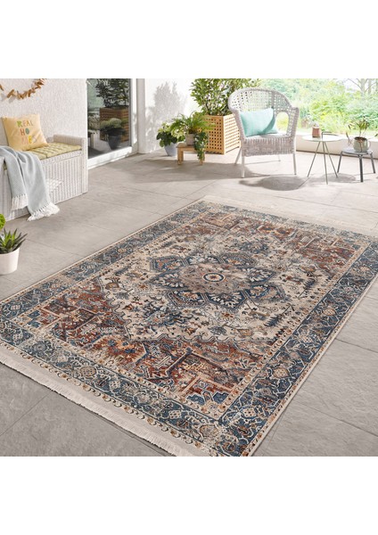 Renkli Zeminde Soyut Motifli Kilim Desenli Eskitme Motifli Avangarde Dijital Baskılı Makinede Yıkanabilir Kaymaz Taban Saçaklı Halı modelleri
