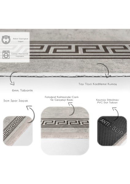 Kahverengi - Bej Zeminde Çerçeveli Motifli Kilim Desenli Avangarde Geometrik Dijital Baskılı Makinede Yıkanabilir Kaymaz Taban Saçaklı Halı fırsatları
