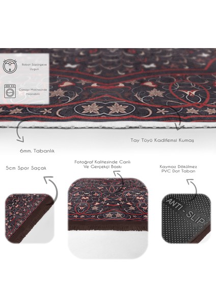 Kırmızı Zeminde Hereke Motifli Kilim Desenli Etnik Motifler Avangarde Dijital Baskılı Makinede Yıkanabilir Kaymaz Taban Saçaklı Halı fırsatları