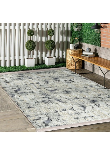 Gri Zeminde Eskitme Motifli Retro Desenli Eskitme Motifli Floral Dijital Baskılı Makinede Yıkanabilir Kaymaz Taban Saçaklı Halı indirimleri